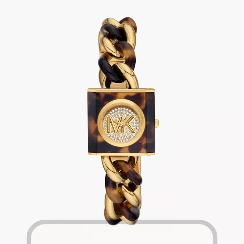 Michael Kors Chain Lock Tortoiseshell Acetate Chain Ladies Watch- MK4808